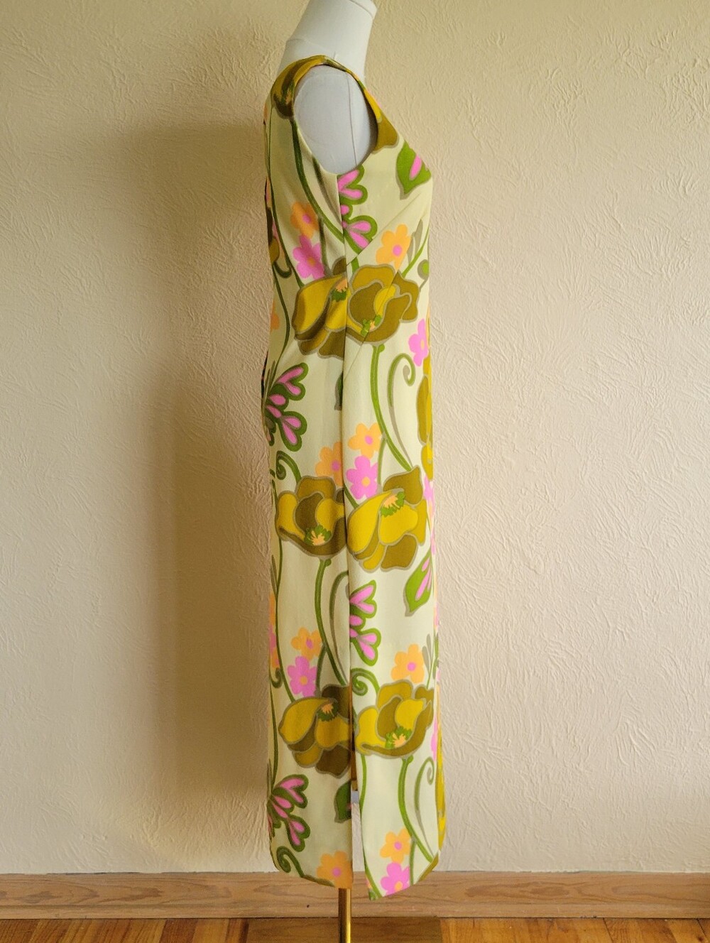 Vintage Yellow Floral Polyester Dress - Picture 3 of 7
